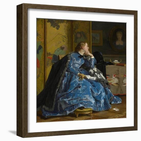 A Duchess (The Blue Dress), C.1866 (Oil on Panel)-Alfred Emile Stevens-Framed Giclee Print