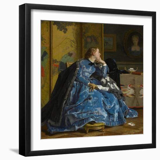 A Duchess (The Blue Dress), C.1866 (Oil on Panel)-Alfred Emile Stevens-Framed Giclee Print