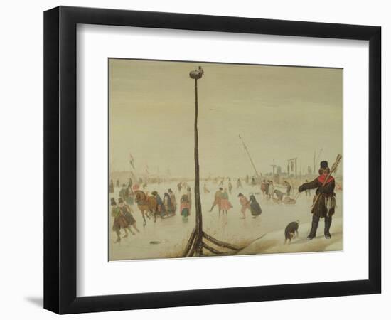A Duck Hunter and His Dog in a Winter Landscape (Panel)-Hendrik Avercamp-Framed Premium Giclee Print