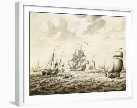 A Dutch Man-Of-War Firing a Salute - a Penschilderij-Adriaen Salm-Framed Giclee Print