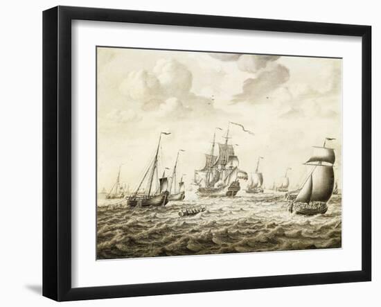 A Dutch Man-Of-War Firing a Salute - a Penschilderij-Adriaen Salm-Framed Giclee Print