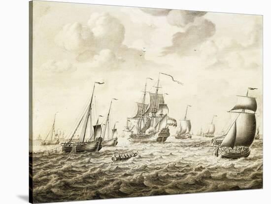 A Dutch Man-Of-War Firing a Salute - a Penschilderij-Adriaen Salm-Stretched Canvas