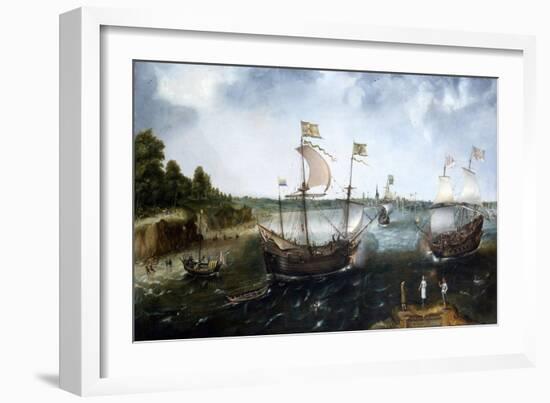 A Dutch Merchant Ship Attacked by a British Privateer, off the Coast of La Rochelle (France). Paint-null-Framed Giclee Print