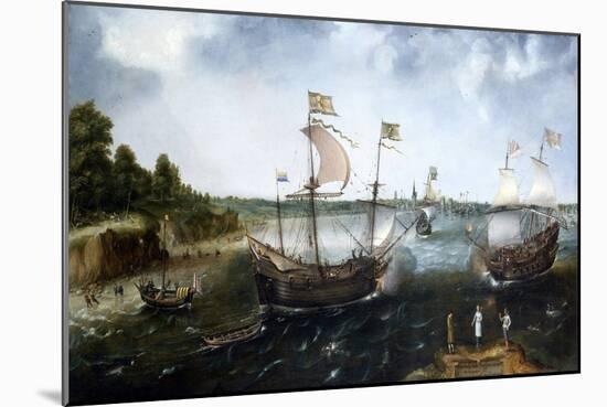 A Dutch Merchant Ship Attacked by a British Privateer, off the Coast of La Rochelle (France). Paint-null-Mounted Giclee Print