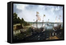 A Dutch Merchant Ship Attacked by a British Privateer, off the Coast of La Rochelle (France). Paint-null-Framed Stretched Canvas