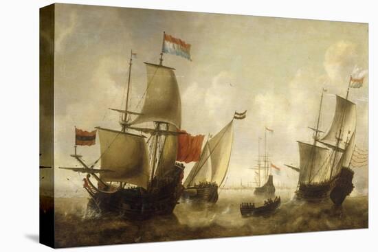 A Dutch Merchantman with a Wijdschip and other Shipping off Amsterdam-Jacob Adriansz Bellevois-Stretched Canvas