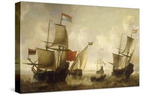 A Dutch Merchantman with a Wijdschip and other Shipping off Amsterdam-Jacob Adriansz Bellevois-Stretched Canvas