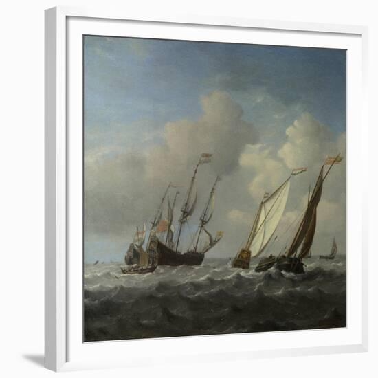 A Dutch Ship, a Yacht and Smaller Vessels in a Breeze, C. 1660-Willem Van De Velde The Younger-Framed Giclee Print