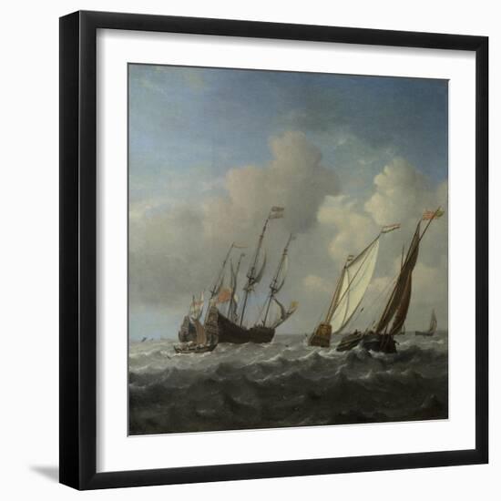 A Dutch Ship, a Yacht and Smaller Vessels in a Breeze, C. 1660-Willem Van De Velde The Younger-Framed Premium Giclee Print