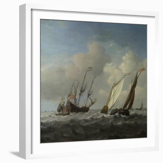 A Dutch Ship, a Yacht and Smaller Vessels in a Breeze, C. 1660-Willem Van De Velde The Younger-Framed Giclee Print