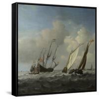 A Dutch Ship, a Yacht and Smaller Vessels in a Breeze, C. 1660-Willem Van De Velde The Younger-Framed Stretched Canvas