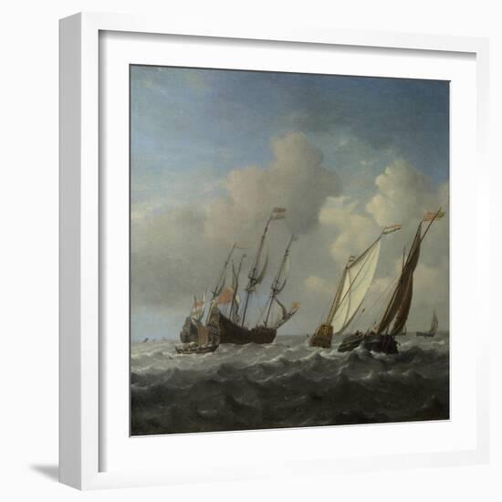 A Dutch Ship, a Yacht and Smaller Vessels in a Breeze, C. 1660-Willem Van De Velde The Younger-Framed Giclee Print