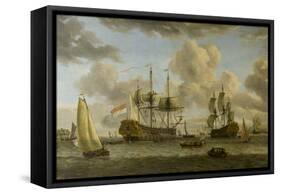A Dutch Shipping Scene with Vessels in the Mouth of the River Ij-Abraham Storck-Framed Stretched Canvas