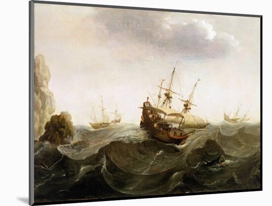 A Dutch Trading Ship to the East Indies Lets Two Herring Fishing Boats Pass. Oil Painting, Mid-17Th-Bonaventura Peeters-Mounted Giclee Print
