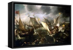 A Dutch Yacht Race, off the Coast of Northern Europe. Oil on Canvas, around 1630 by Andries Van Eer-Andries van Eertvelt-Framed Stretched Canvas