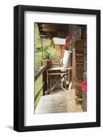 A Empty Milk Can Upside Down on Wooden Table Outside an Alpine Chalet-Eising Studio - Food Photo and Video-Framed Photographic Print