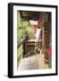 A Empty Milk Can Upside Down on Wooden Table Outside an Alpine Chalet-Eising Studio - Food Photo and Video-Framed Photographic Print