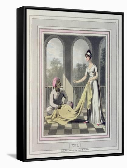 A European Lady Giving Instructions to Her Durzee, or Native Tailor-Charles D'oyly-Framed Stretched Canvas