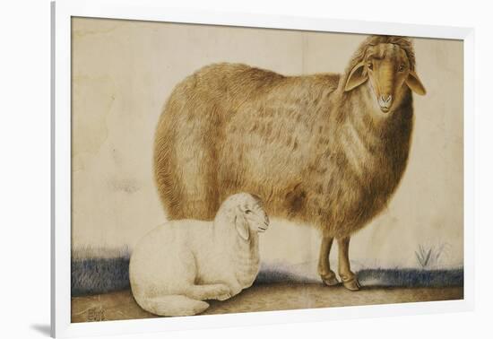 A Ewe and Her Lamb, circa 1850-Abu'l-hasan Ghaffari Kashani-Framed Giclee Print