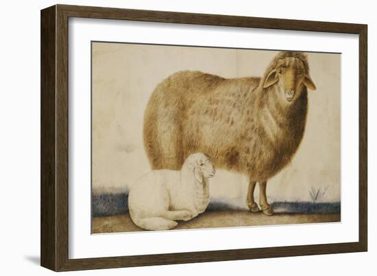 A Ewe and Her Lamb, circa 1850-Abu'l-hasan Ghaffari Kashani-Framed Giclee Print