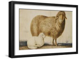 A Ewe and Her Lamb, circa 1850-Abu'l-hasan Ghaffari Kashani-Framed Giclee Print