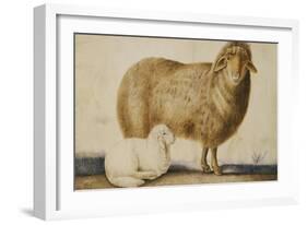 A Ewe and Her Lamb, circa 1850-Abu'l-hasan Ghaffari Kashani-Framed Giclee Print