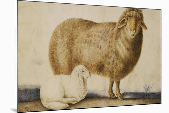 A Ewe and Her Lamb, circa 1850-Abu'l-hasan Ghaffari Kashani-Mounted Premium Giclee Print