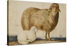 A Ewe and Her Lamb, circa 1850-Abu'l-hasan Ghaffari Kashani-Stretched Canvas