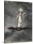 A Fairy Holding a Wand Standing on a Bat-Amelia Jane Murray-Stretched Canvas