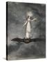 A Fairy Holding a Wand Standing on a Bat-Amelia Jane Murray-Stretched Canvas