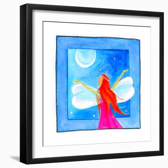 A Fairy with Arms Reaching Towards the Moon-null-Framed Giclee Print