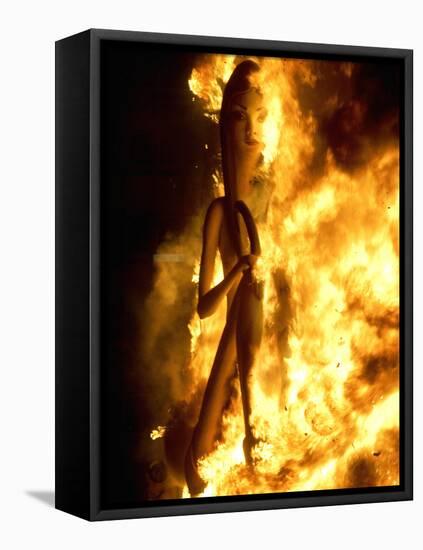 A Falla with Satirical Figures Burns During the Traditional Fallas Festival-null-Framed Stretched Canvas