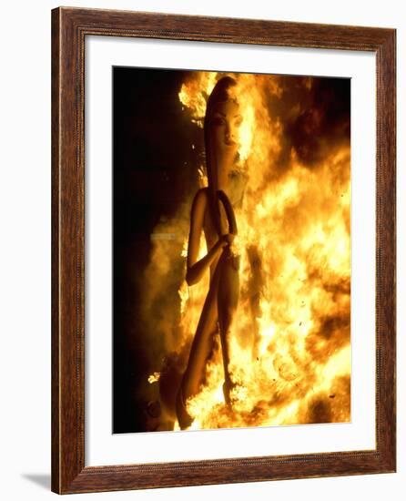 A Falla with Satirical Figures Burns During the Traditional Fallas Festival-null-Framed Photographic Print