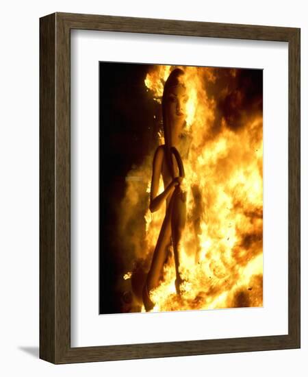 A Falla with Satirical Figures Burns During the Traditional Fallas Festival-null-Framed Photographic Print