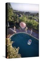 A Family at their Backyard Swimming Pool, in Foreground a Floating Rowboat with Boy Aboard-Frank Scherschel-Stretched Canvas