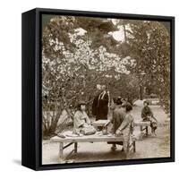 A Family Enjoying a Picnic under the Cherry Blossoms, Omuro Gosho, Kyoto, Japan, 1904-Underwood & Underwood-Framed Stretched Canvas