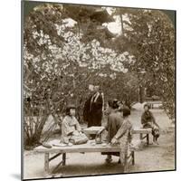 A Family Enjoying a Picnic under the Cherry Blossoms, Omuro Gosho, Kyoto, Japan, 1904-Underwood & Underwood-Mounted Photographic Print