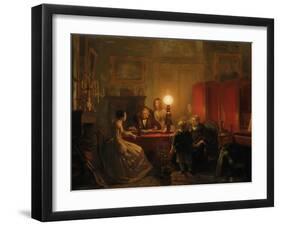 A Family Gathered around a Lamplit Table, 1854-Petrus Kiers-Framed Giclee Print