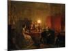 A Family Gathered around a Lamplit Table, 1854-Petrus Kiers-Mounted Giclee Print