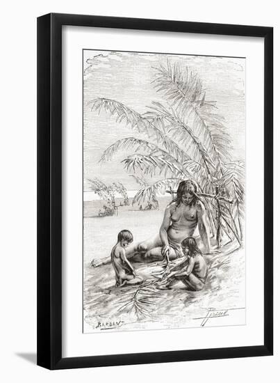 A Family of Sápara Natives on a Sandbank Beside the Napo River, Ecuador-null-Framed Giclee Print