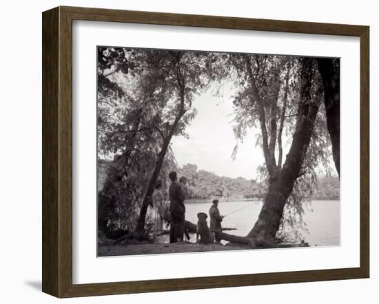 A Family Out in the Countryside, Fishing on the Bank of a Lake 1953-null-Framed Premium Photographic Print