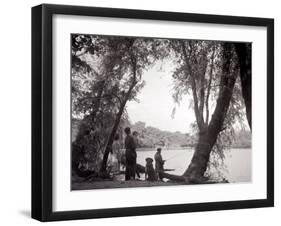 A Family Out in the Countryside, Fishing on the Bank of a Lake 1953-null-Framed Premium Photographic Print