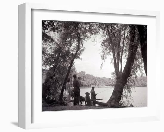 A Family Out in the Countryside, Fishing on the Bank of a Lake 1953-null-Framed Premium Photographic Print