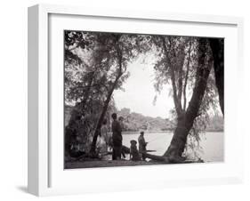 A Family Out in the Countryside, Fishing on the Bank of a Lake 1953-null-Framed Premium Photographic Print