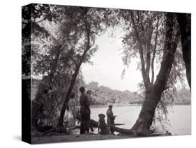 A Family Out in the Countryside, Fishing on the Bank of a Lake 1953-null-Stretched Canvas