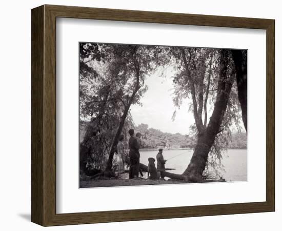 A Family Out in the Countryside, Fishing on the Bank of a Lake 1953-null-Framed Photographic Print