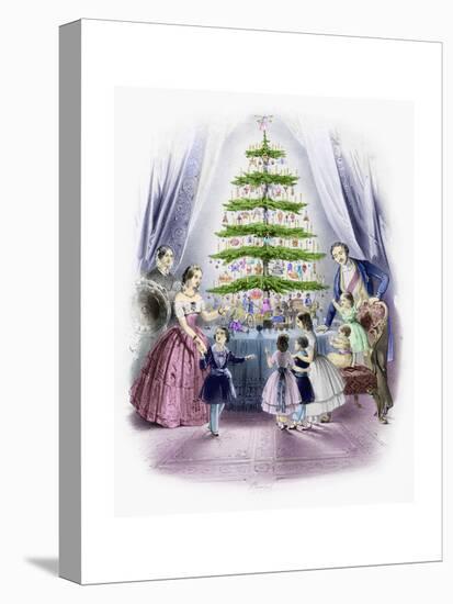 A Family Standing around a Christmas Tree-null-Stretched Canvas