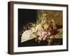 A Fan with Roses, Daisies and a Famille Rose Vase on a Draped Table-Pierre Garnier-Framed Giclee Print