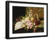 A Fan with Roses, Daisies and a Famille Rose Vase on a Draped Table-Pierre Garnier-Framed Giclee Print