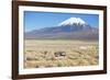 A Farmer Crosses a Landscape Below a Volcano in Sajama National Park-Alex Saberi-Framed Photographic Print